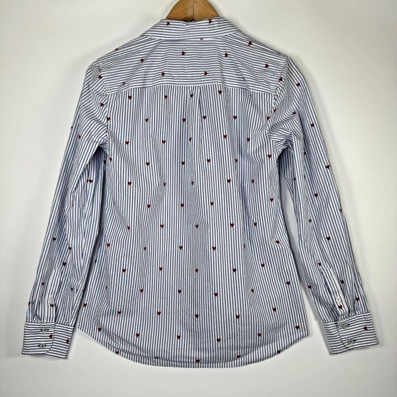 Talbots Womens XS Striped Button Down Shirt Red Heart Print Long Sleeve Cotton - Picture 3 of 12